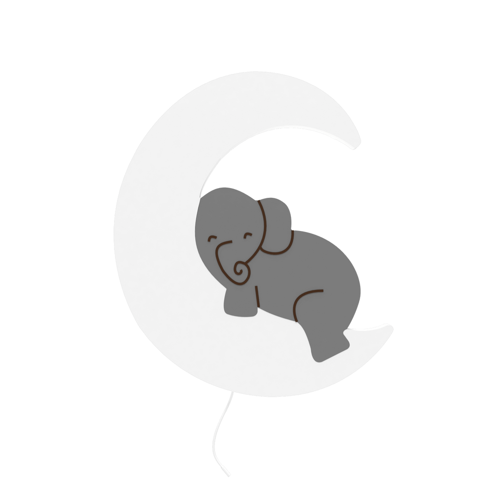 applique murale pour bébé elephanteau sur lune blanc