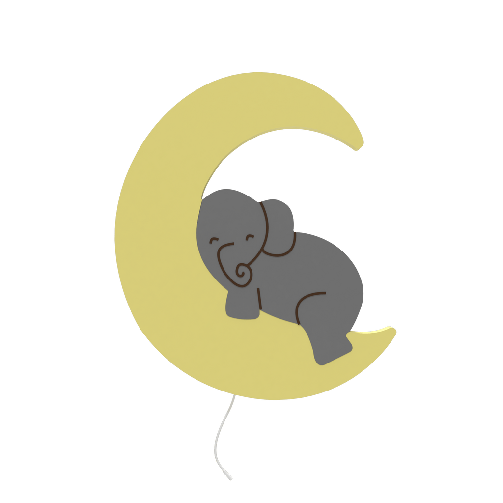applique murale pour chambre enfant elephant sur lune jaune
