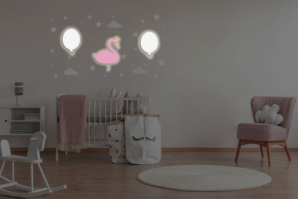lampe-murale-pour-bébé-babynotte-cygne-rose-et-ballon-blanc-nuit