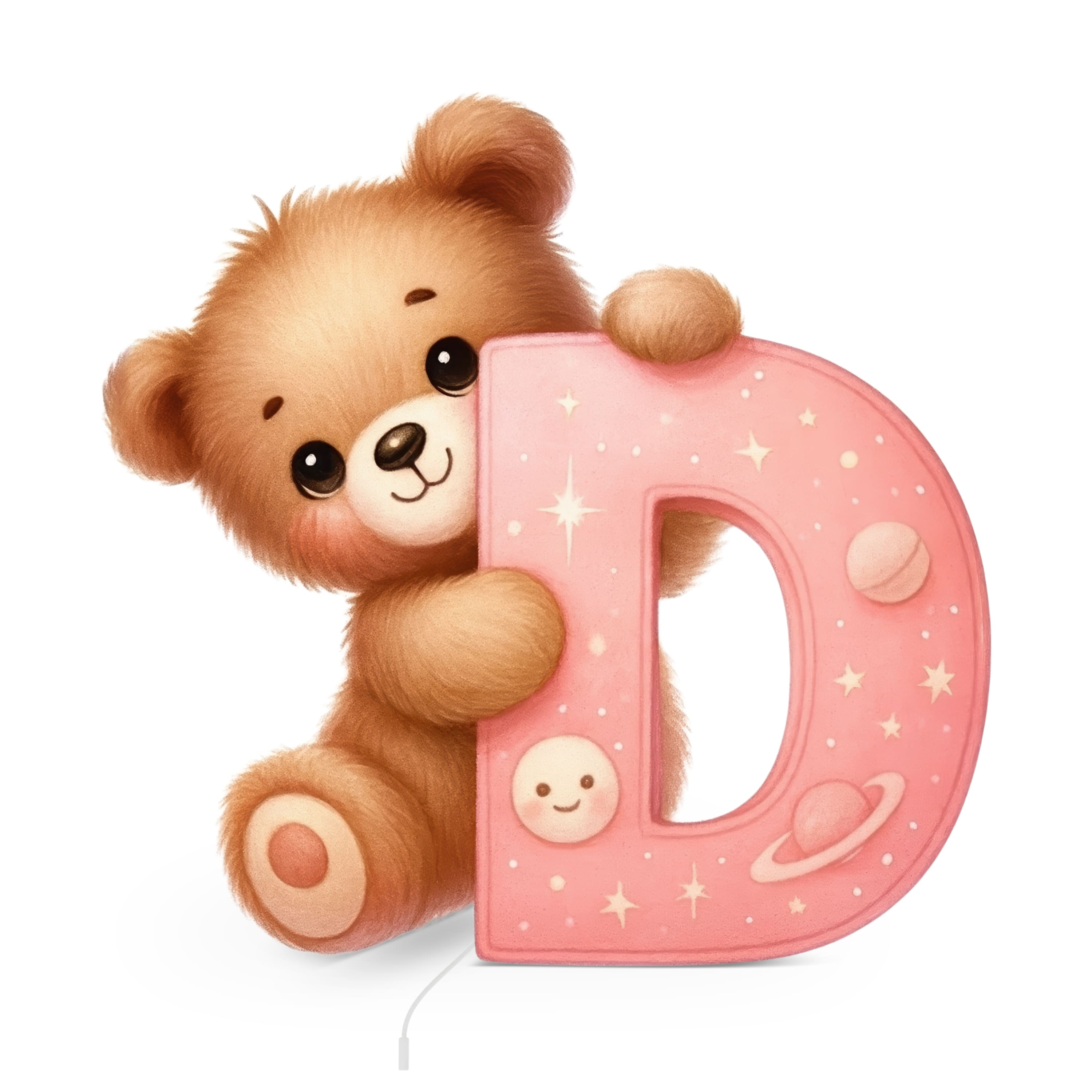 Lampe murale Veilleuse Lettre D Rose fond blanc