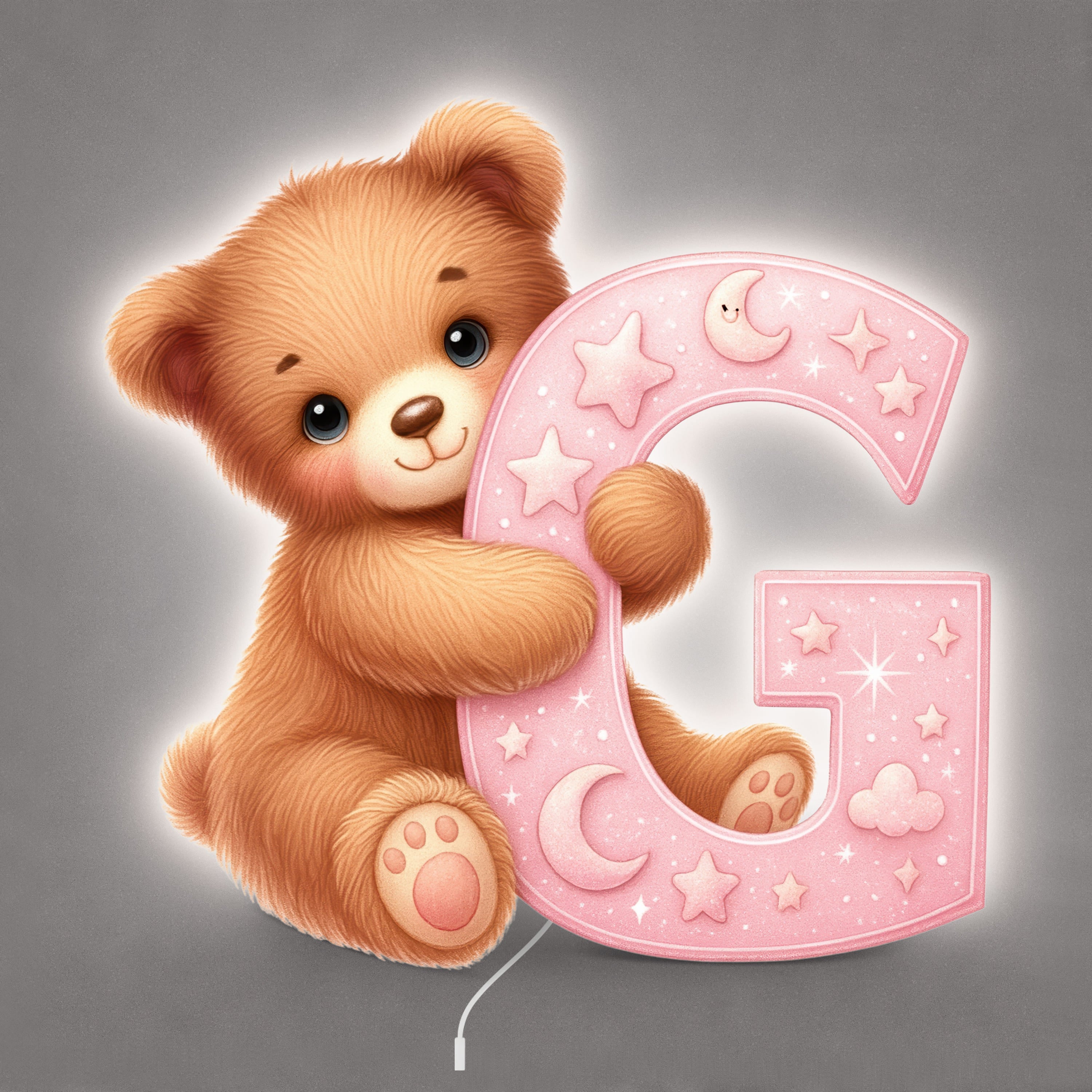 Lampe murale Veilleuse Lettre G Rose allumée