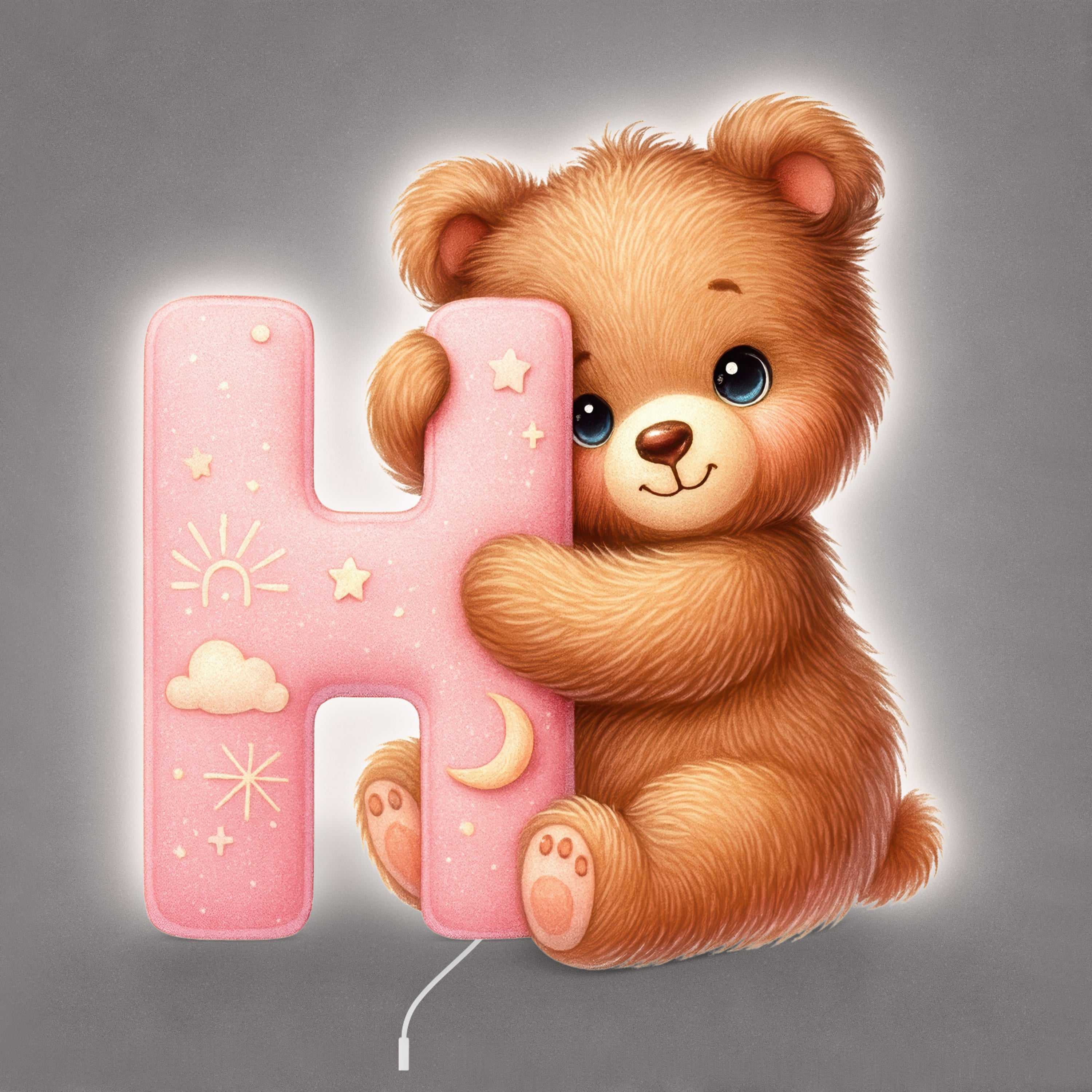 Lampe murale Veilleuse Lettre H Rose allumée