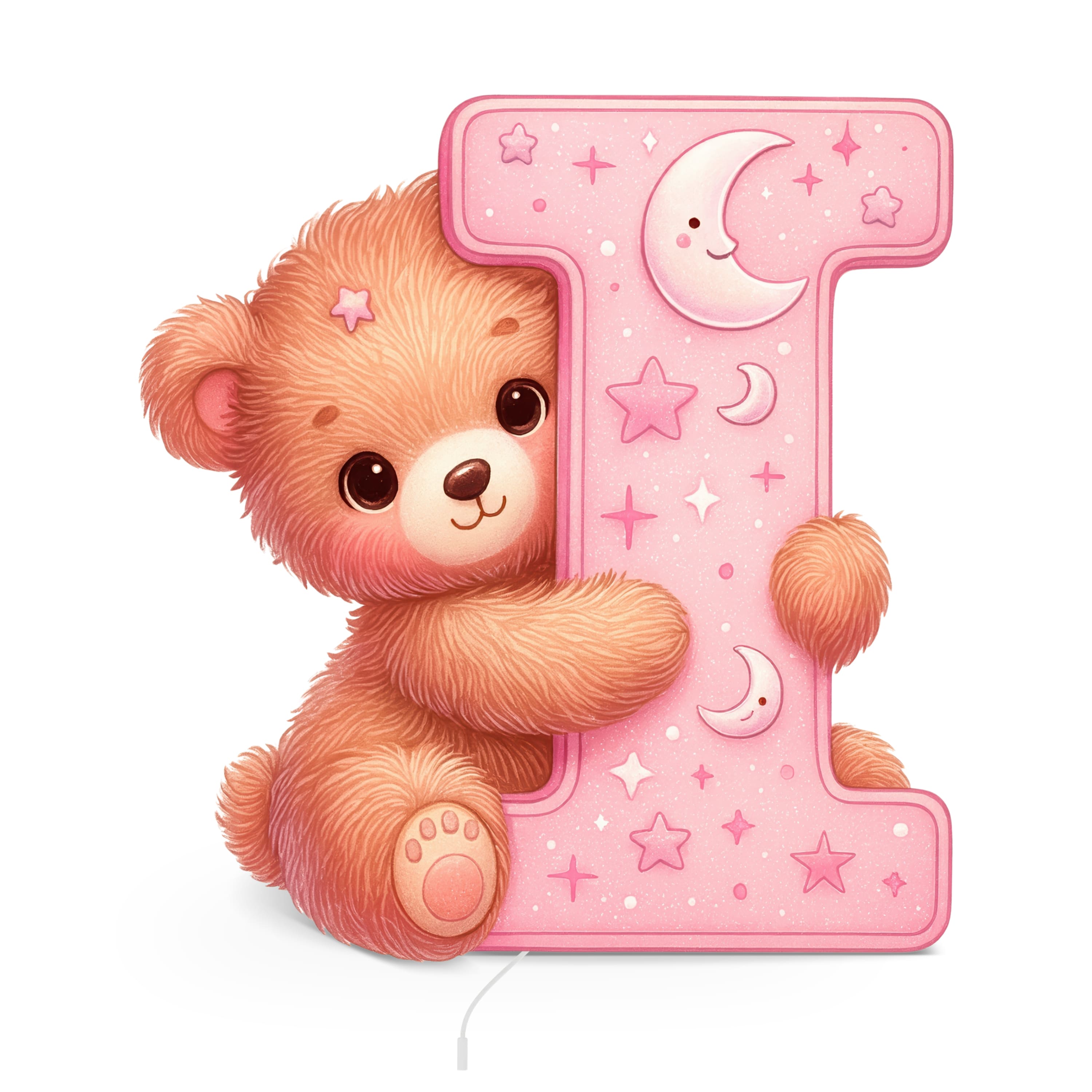 Lampe murale Veilleuse Lettre I Rose fond blanc