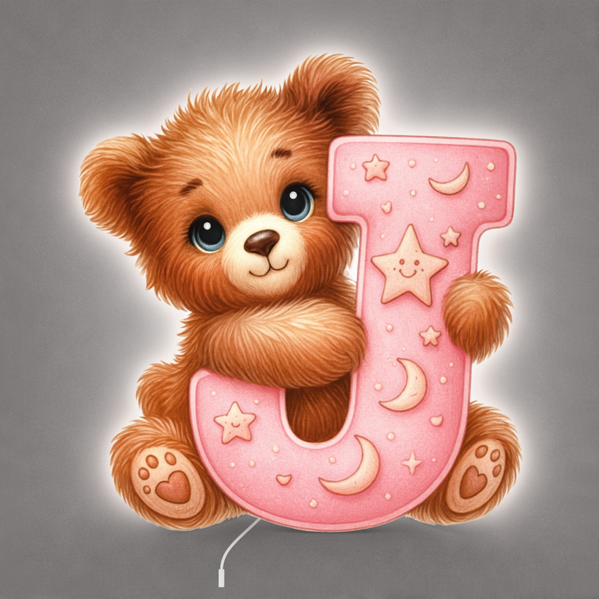 Lampe murale Veilleuse Lettre J Rose allumée