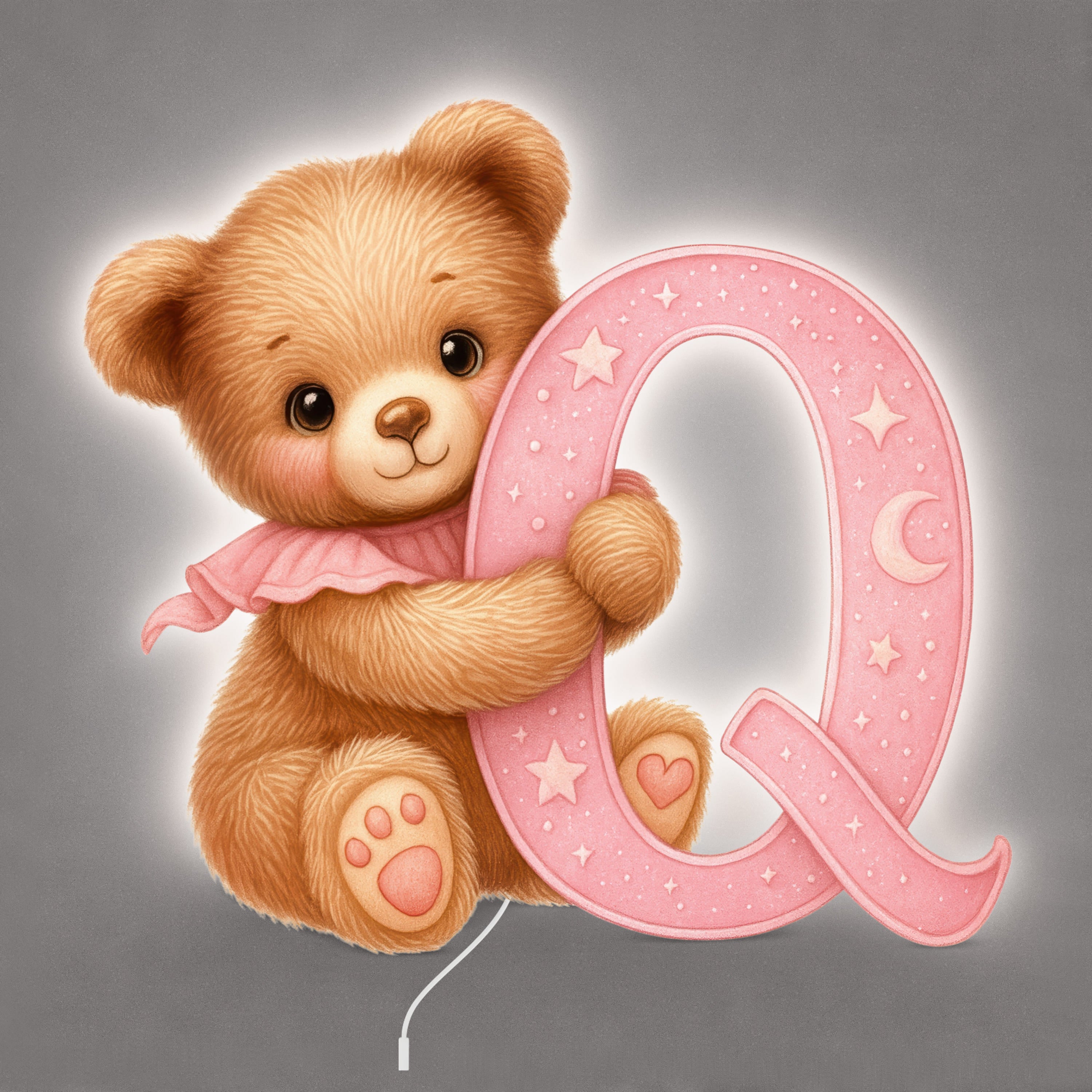 Lampe murale Veilleuse Lettre Q Rose allumée