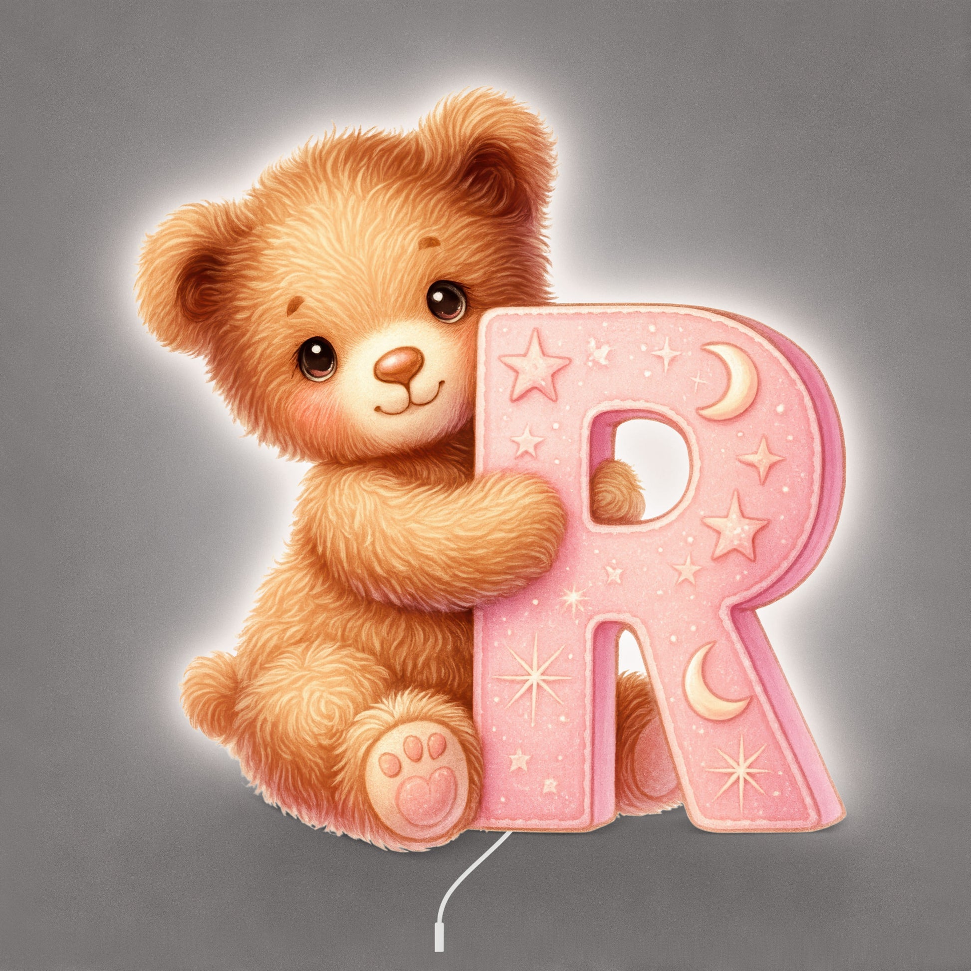 Lampe murale Veilleuse Lettre R Rose allumée