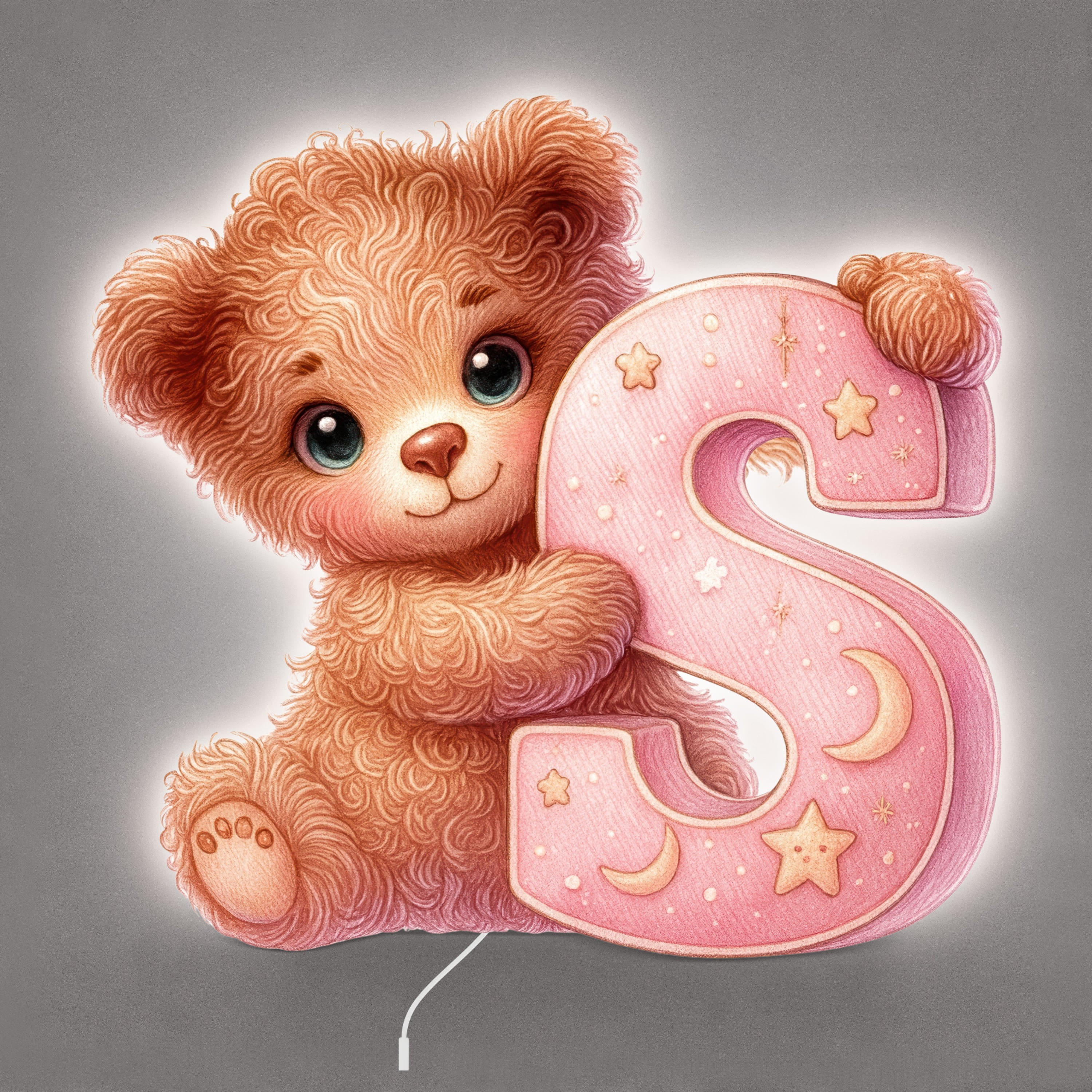 Lampe murale Veilleuse Lettre S Rose allumée