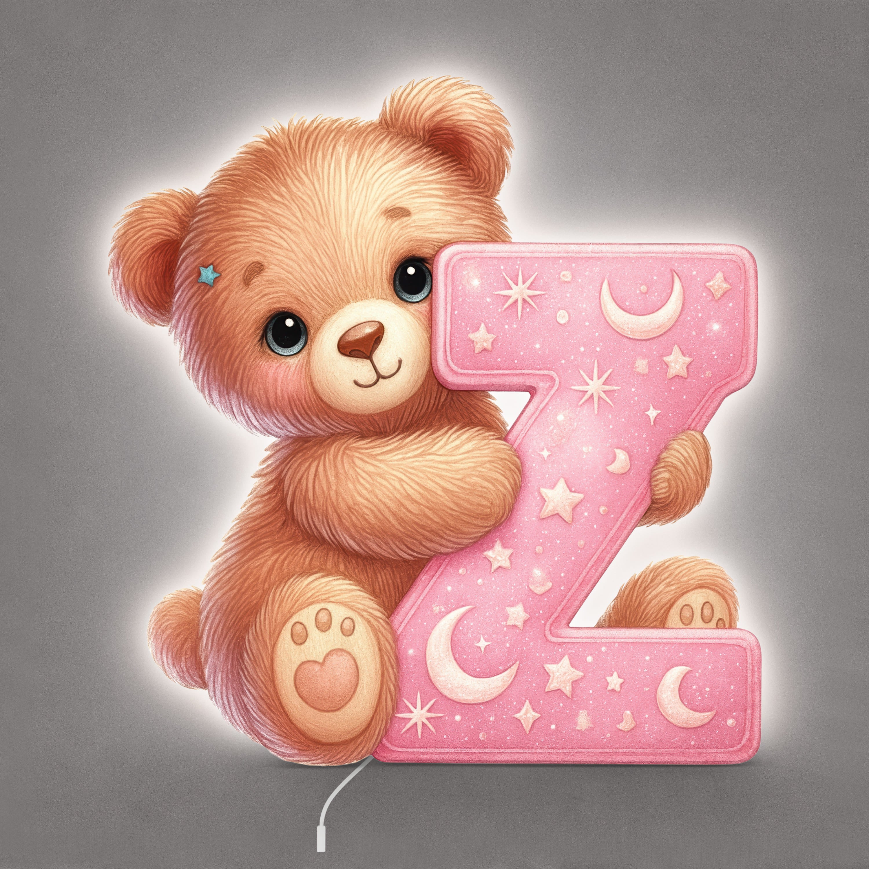 Lampe murale Veilleuse Lettre Z Rose allumée