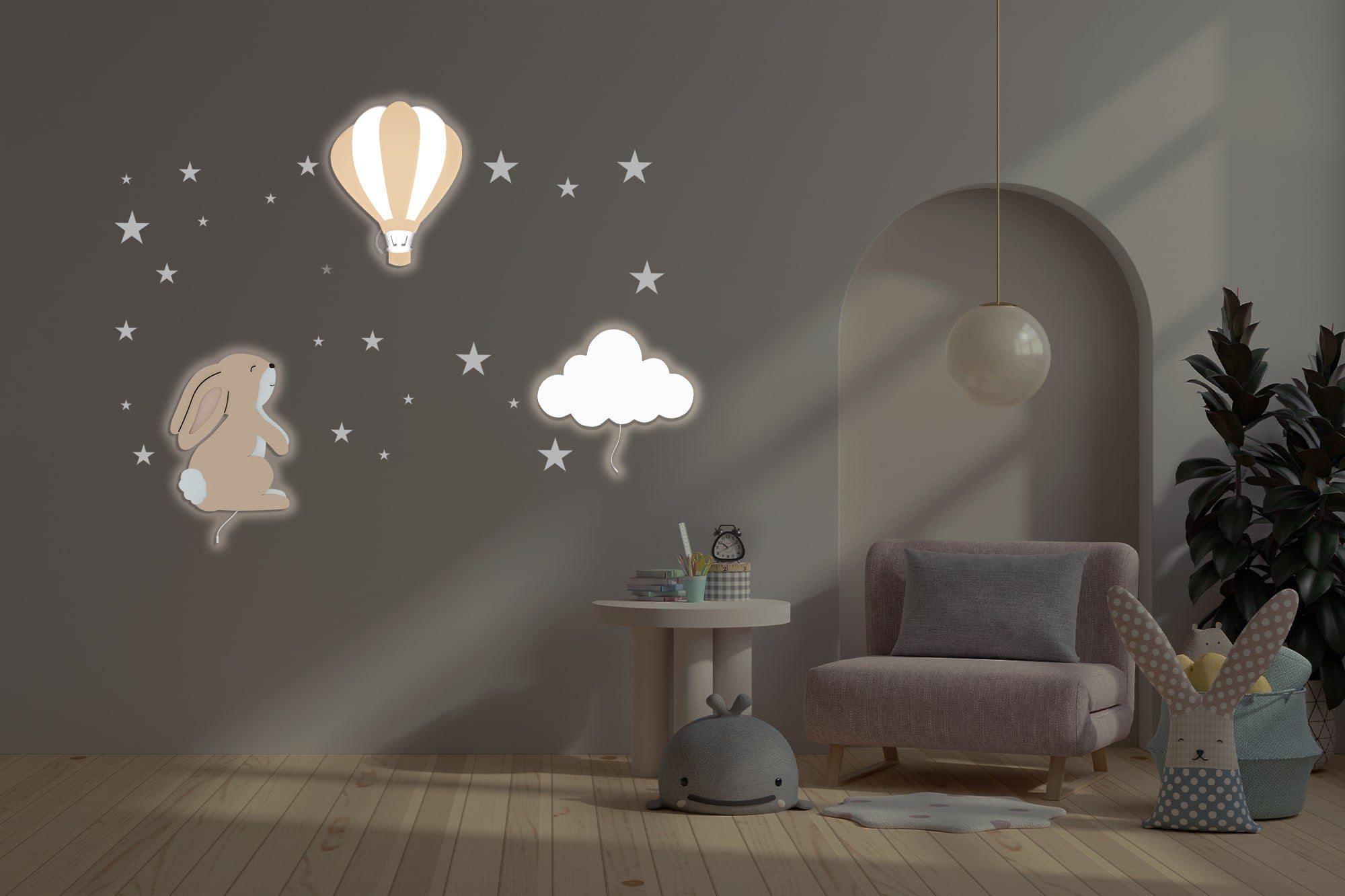 Composition 3 veilleuses murales enfant Bunny Hugs