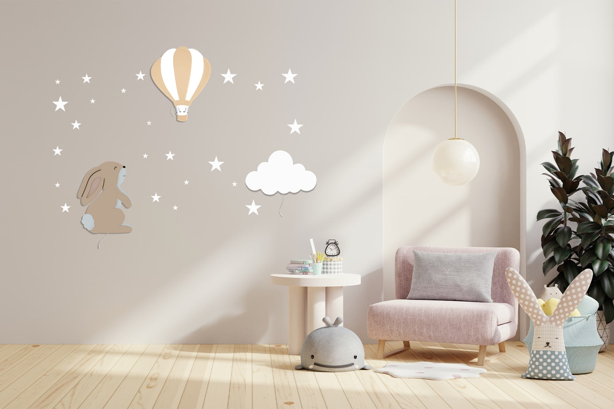 Composition 3 veilleuses murales enfant Bunny Hugs