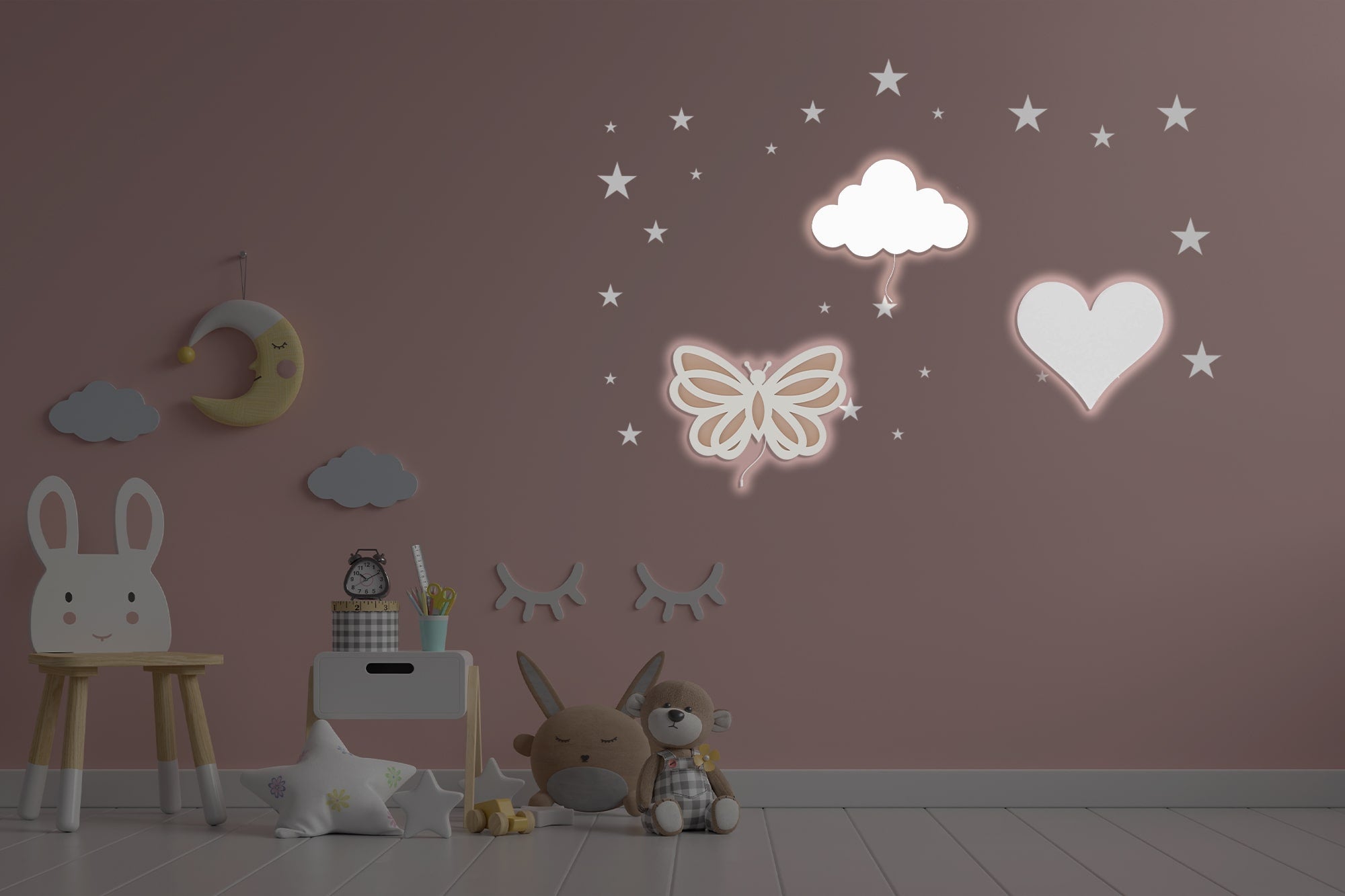 Composition 3 veilleuses murales enfant Butterfly Garden