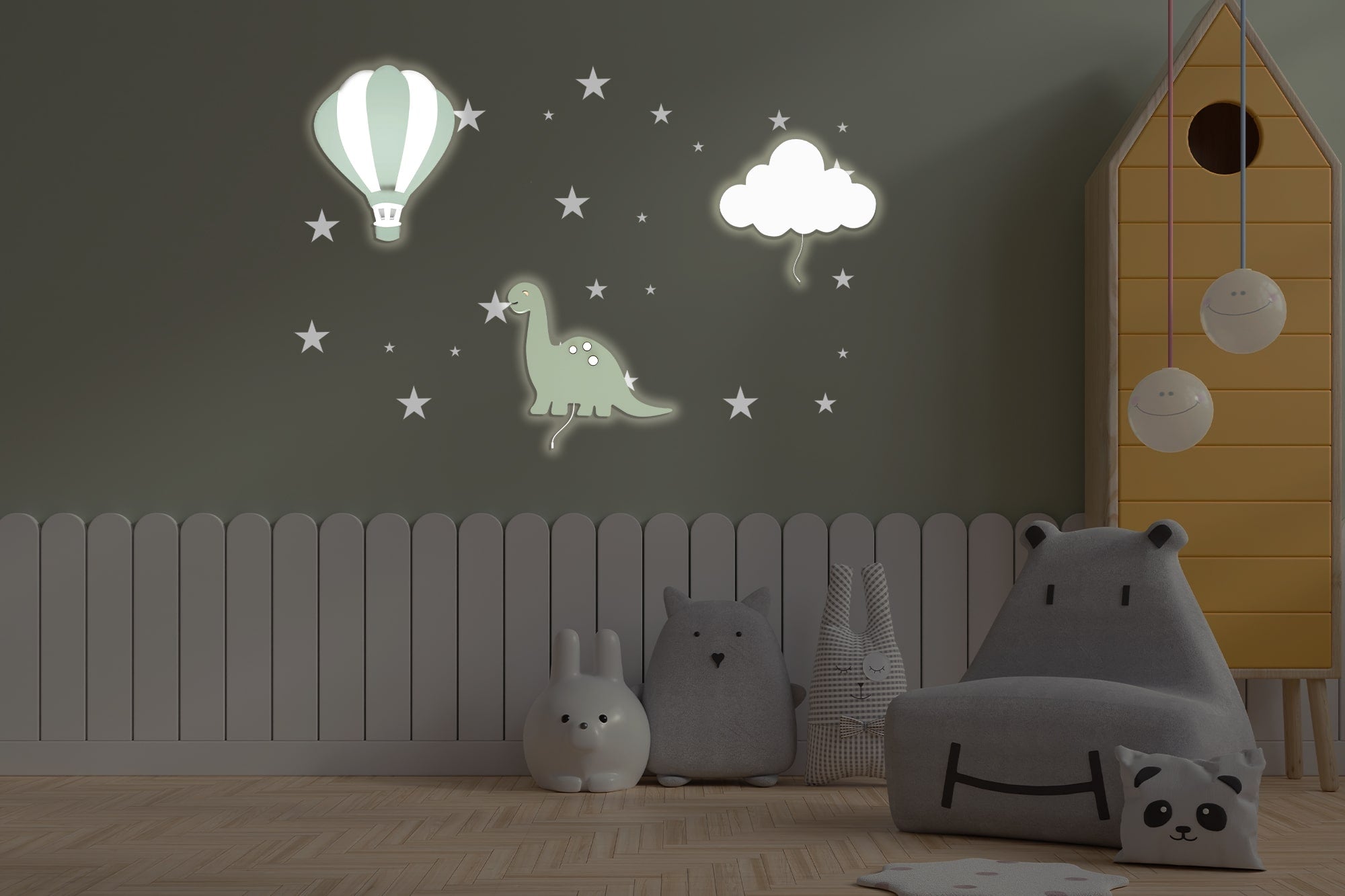 Composition 3 veilleuses murales enfant Dino Dream