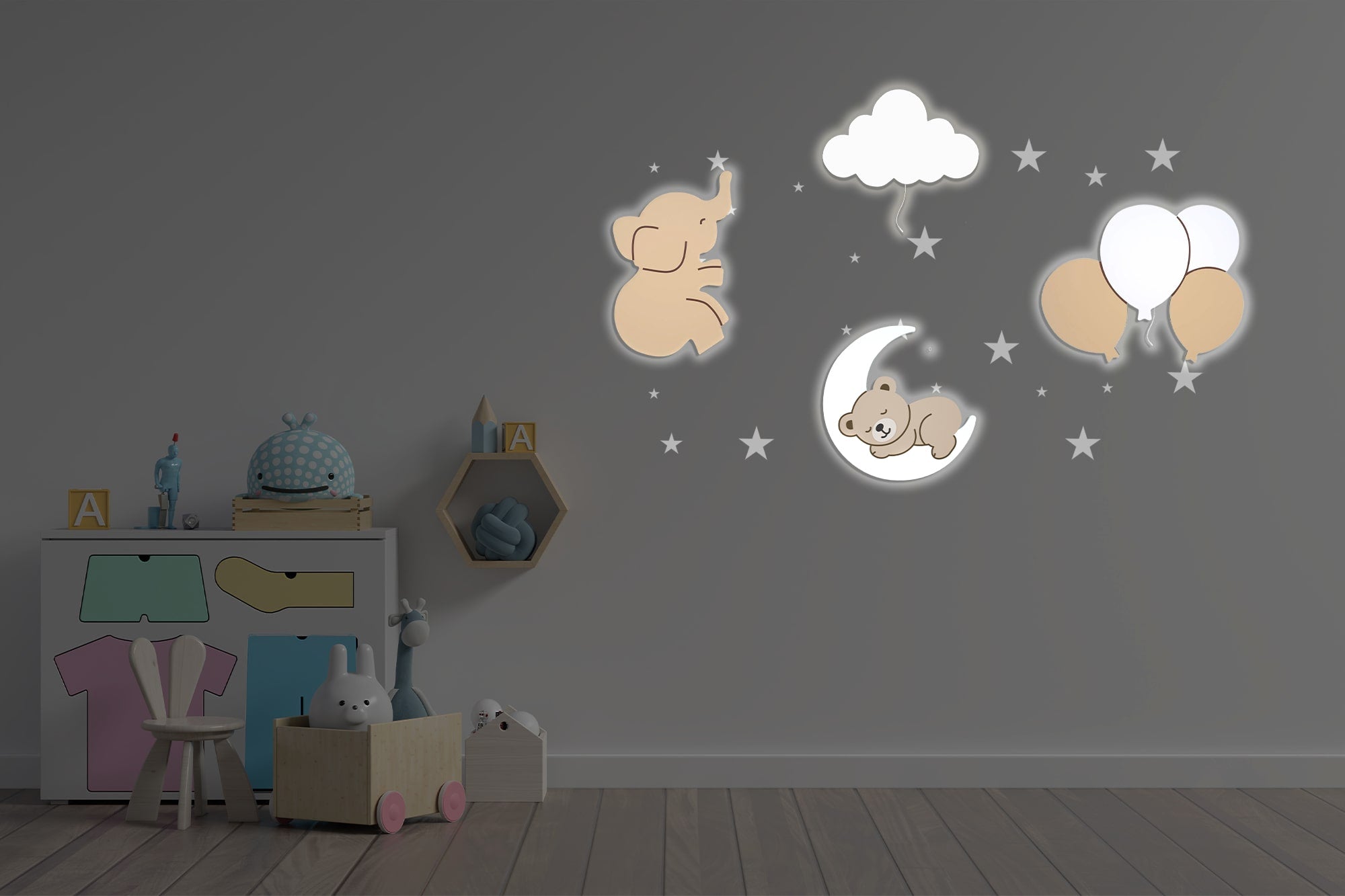 Composition 4 veilleuses murales enfant Dreamy Sky