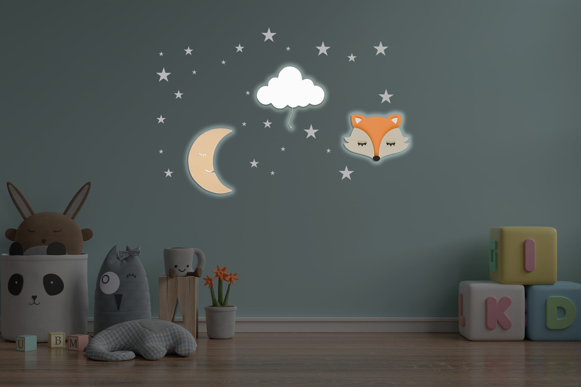 Composition 3 veilleuses murales enfant Forest Friends