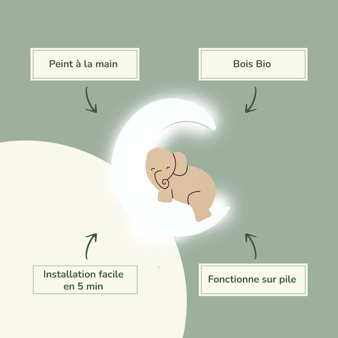 Lampe murale Veilleuse Elephanteau Lune