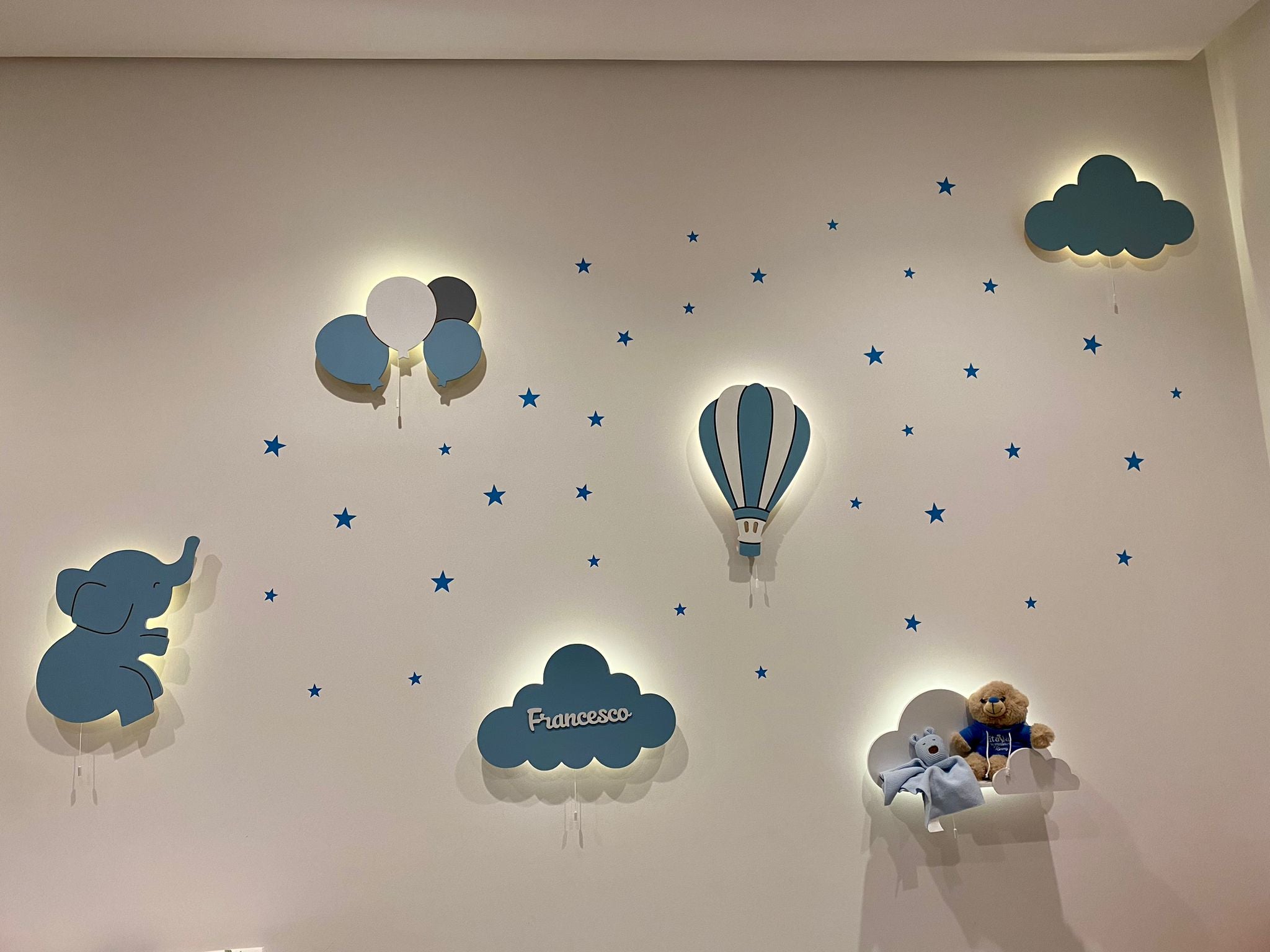 Composición de 4 luces nocturnas de pared para niños Bluish