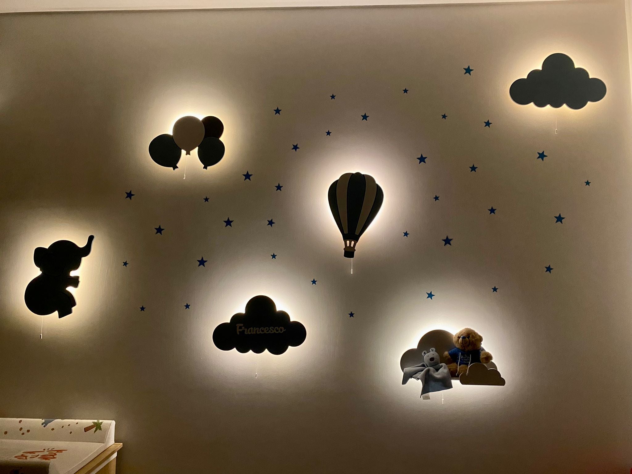 Composición de 4 luces nocturnas de pared para niños Bluish