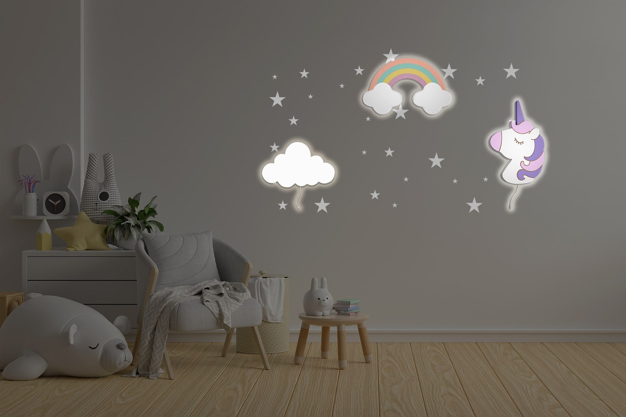 Composition 3 veilleuses murales enfant Magic Dream