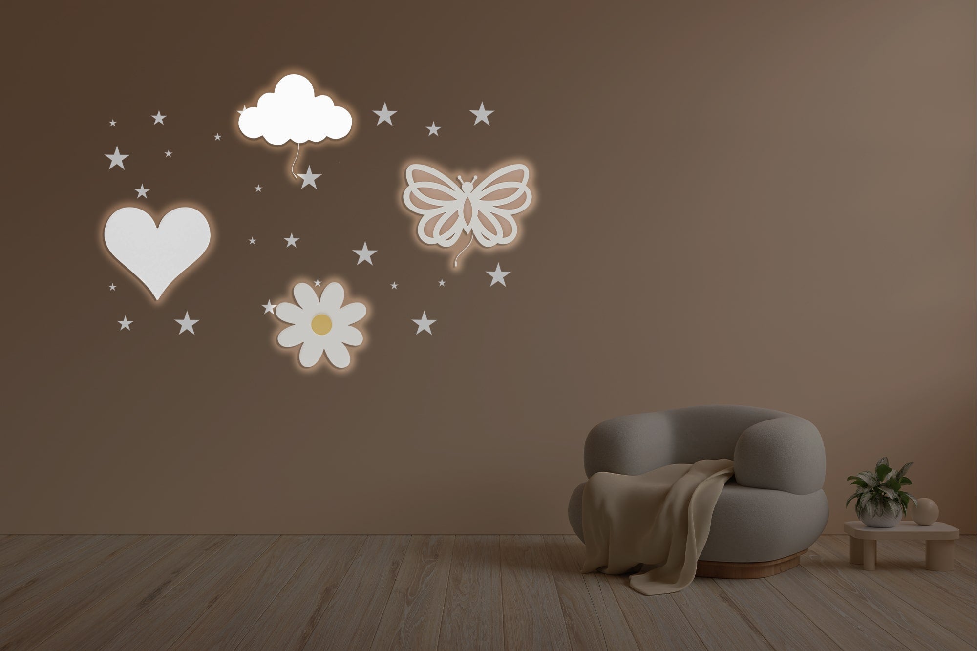 Composition 4 veilleuses murales enfant Magic Garden