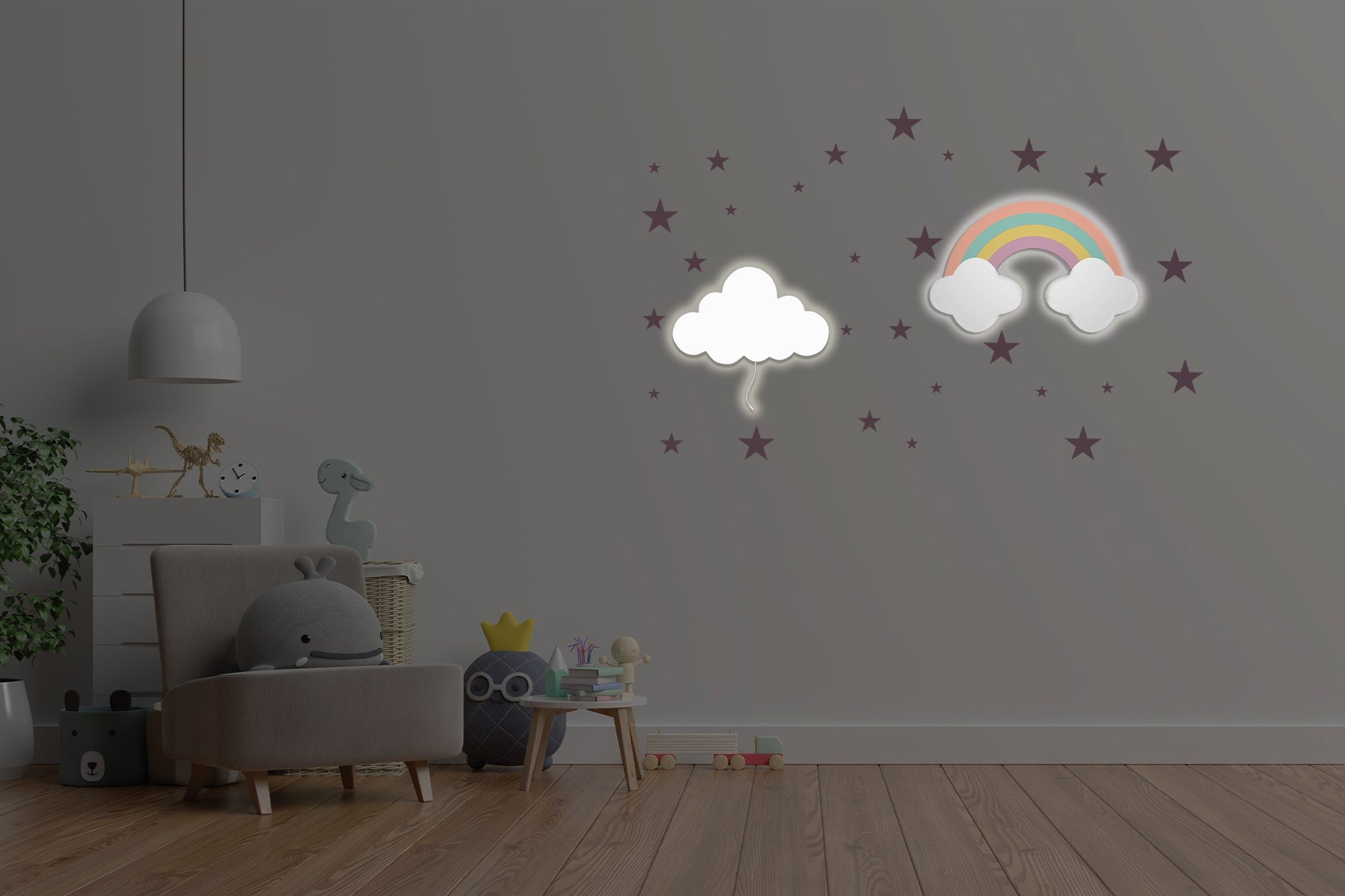 Composition 2 veilleuses murales enfant Rainbow Joy