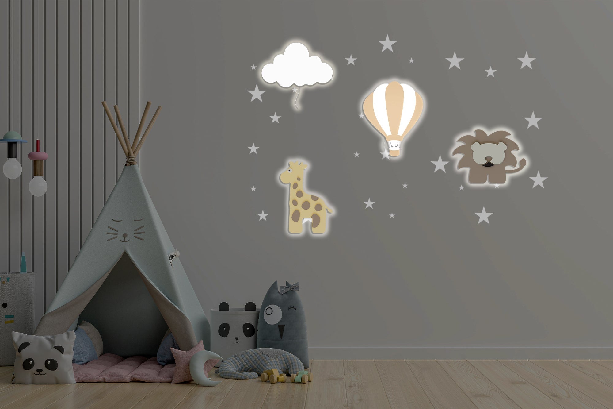Composition 4 veilleuses murales enfant Safari Baby