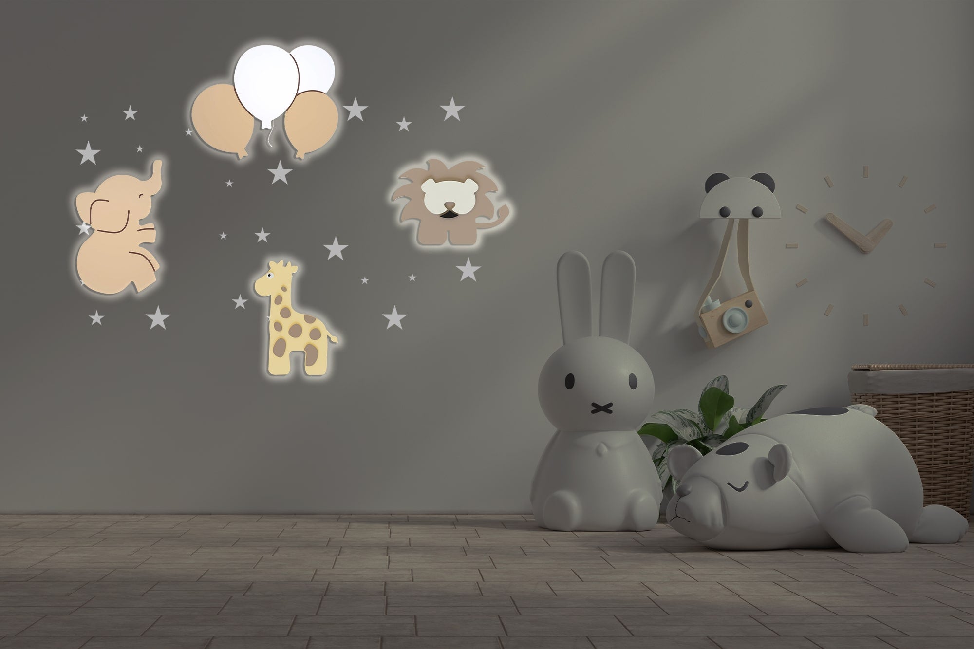 Composition 4 veilleuses murales enfant Safari Trio