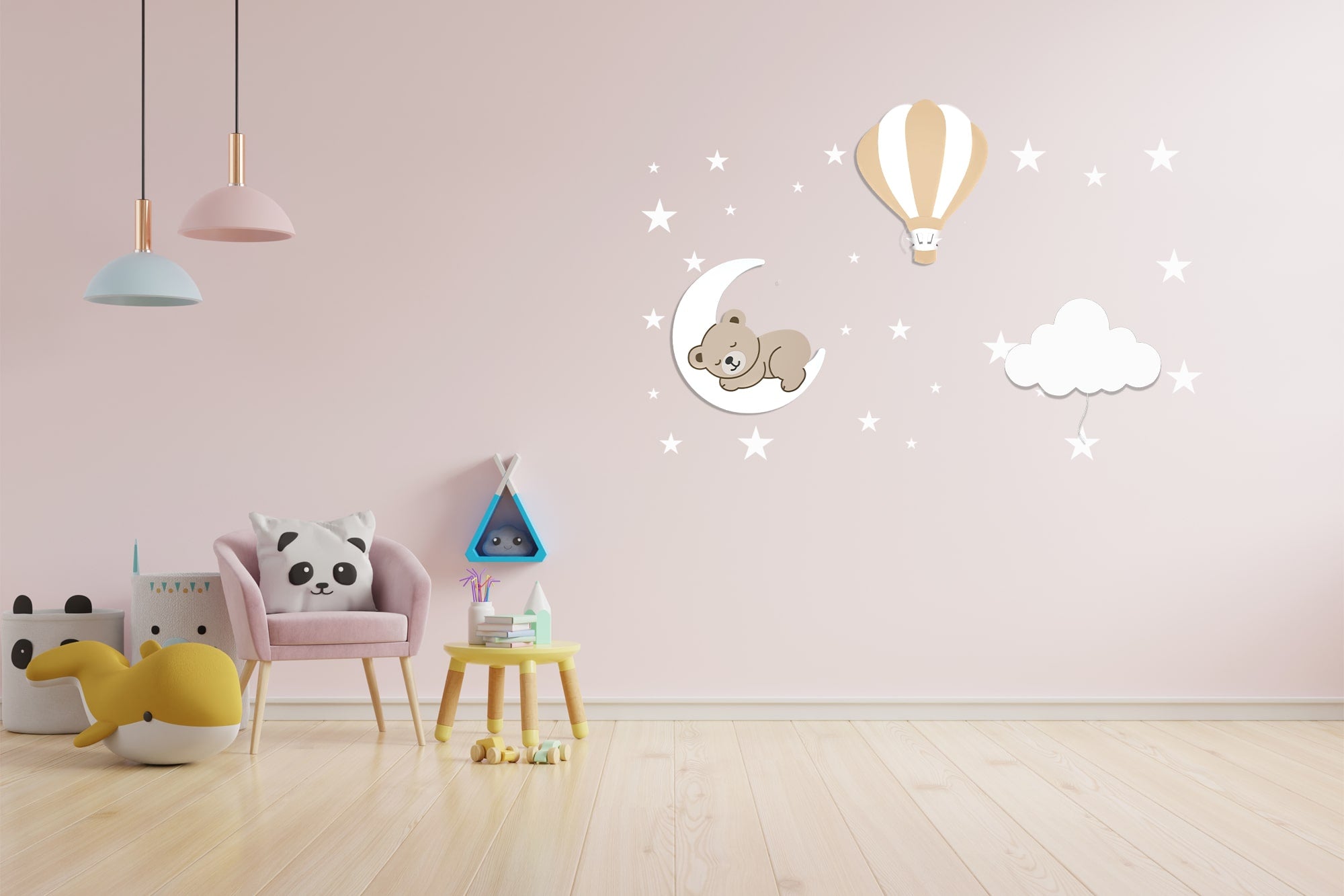 Composition 3 veilleuses murales enfant Soft Sky