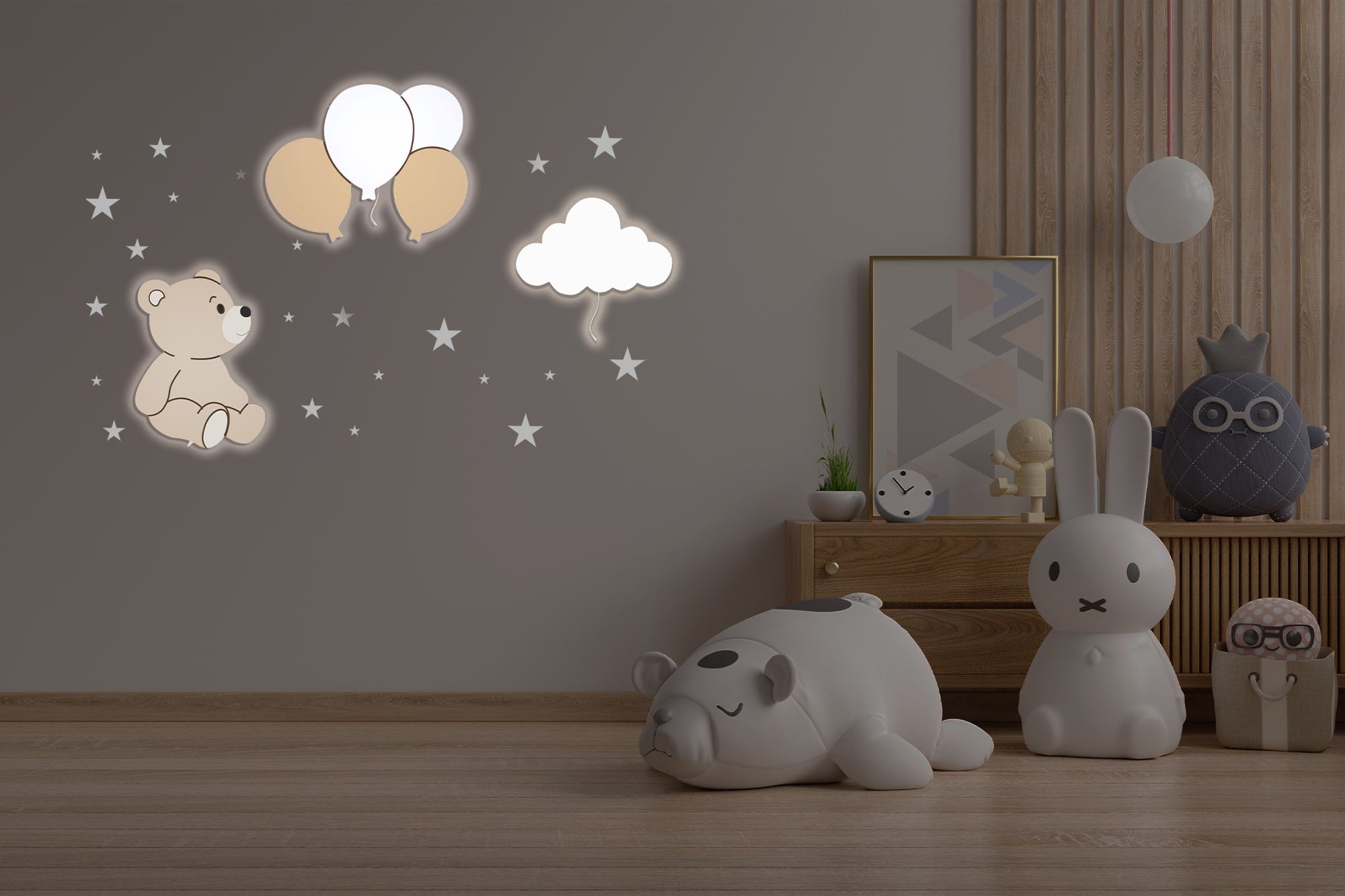 Composition 3 veilleuses murales enfant Teddy Balloons
