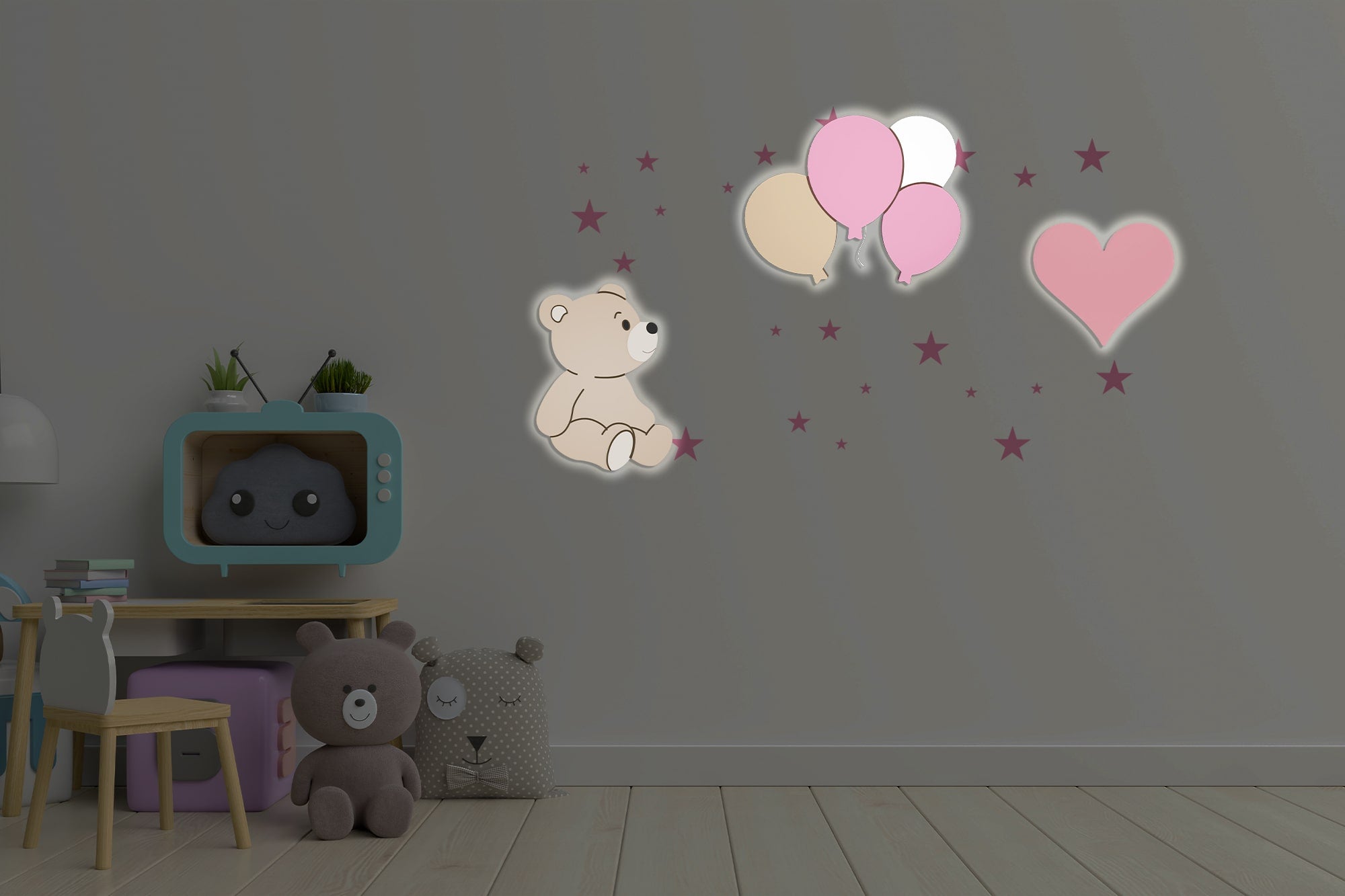 Composition 3 veilleuses murales enfant Teddy Hugs