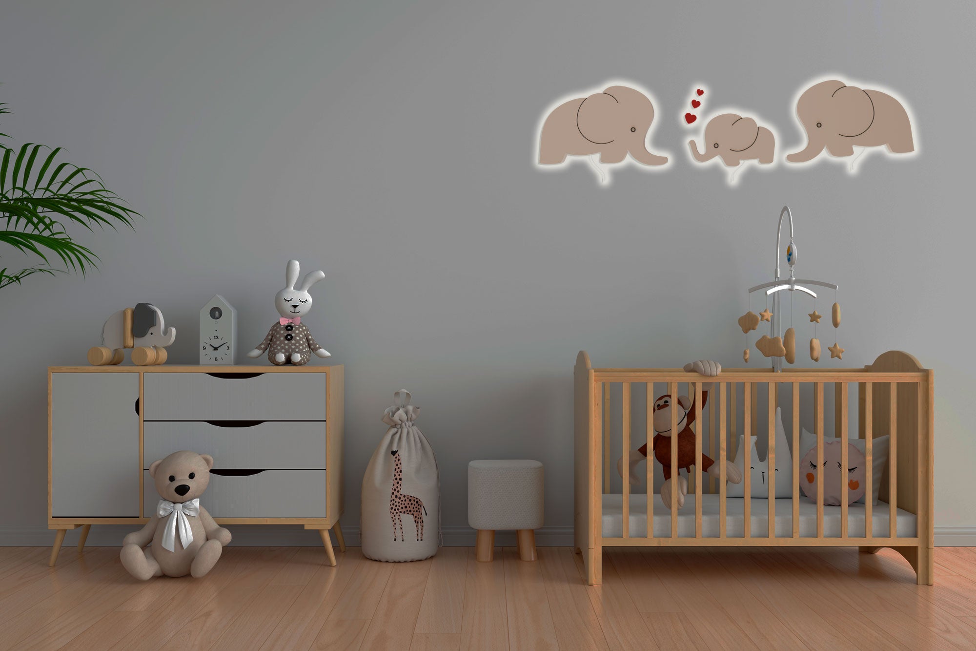 Wandlamp Nachtlampje Olifantenfamilie (3 Nachtlampjes)