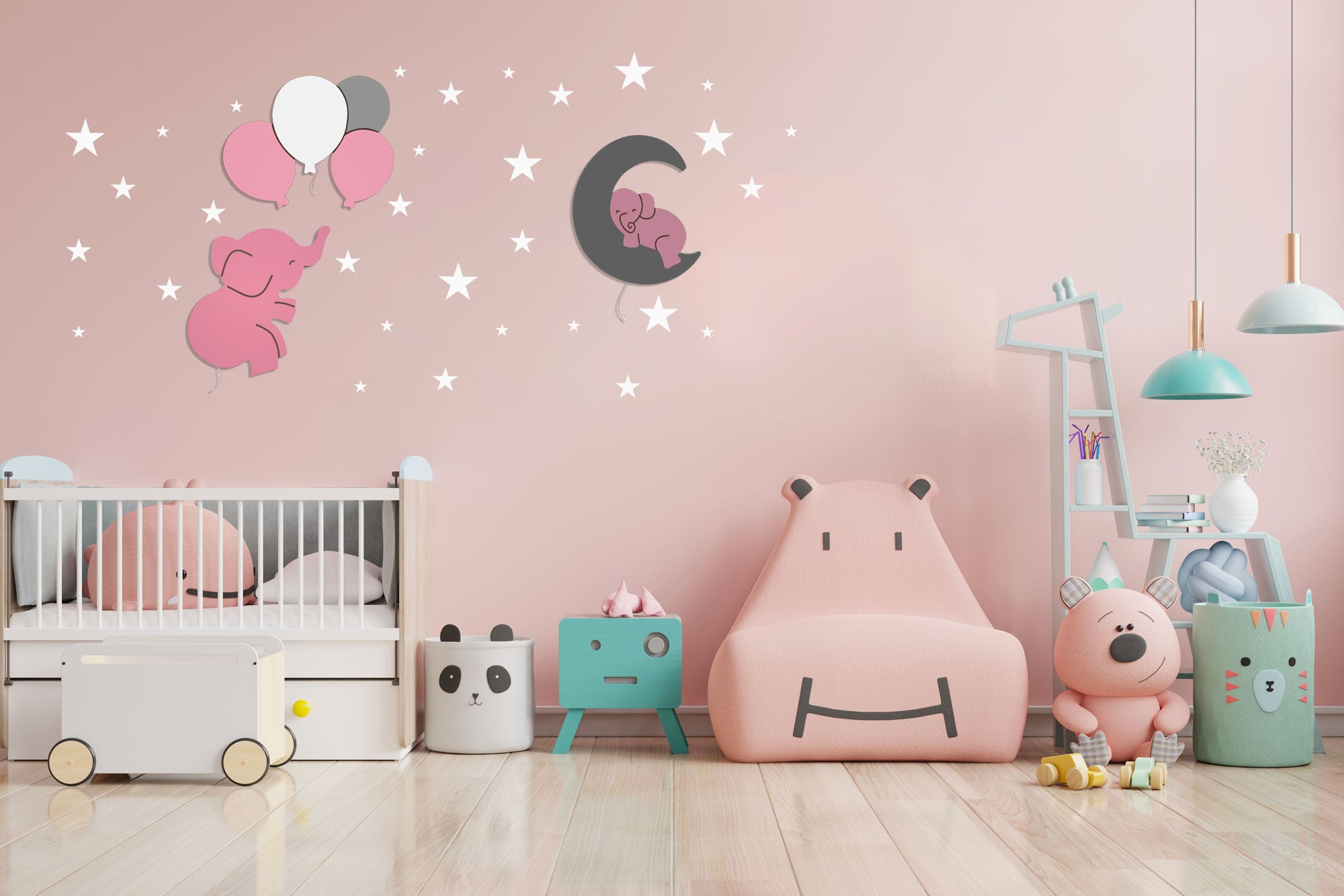 Composición de luz nocturna infantil de pared BabyNotte Teddy Pink