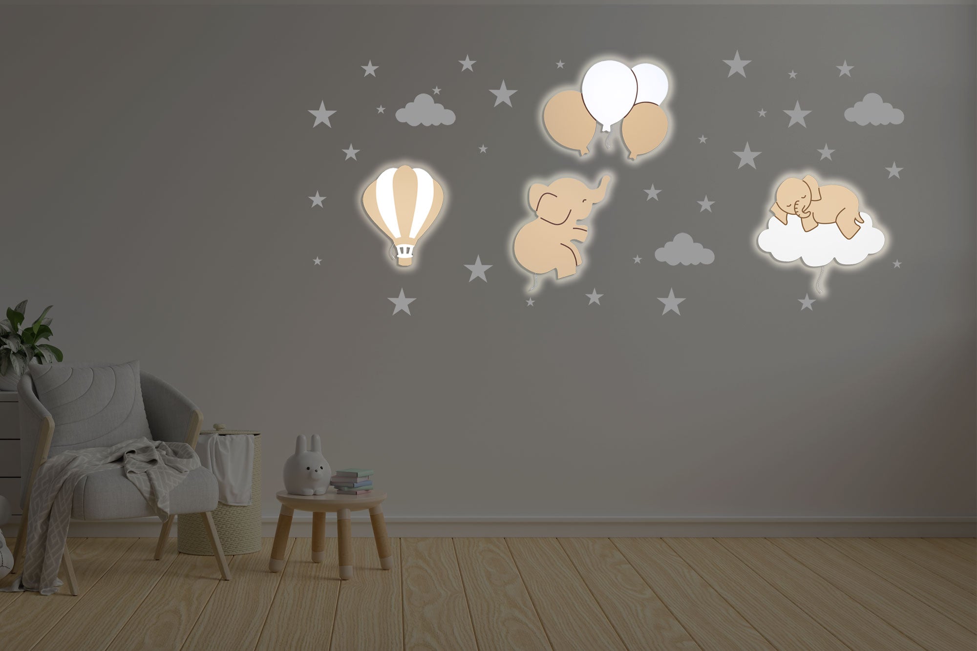 Composición de luz nocturna infantil de pared BabyNotte Tidy - Mando a distancia