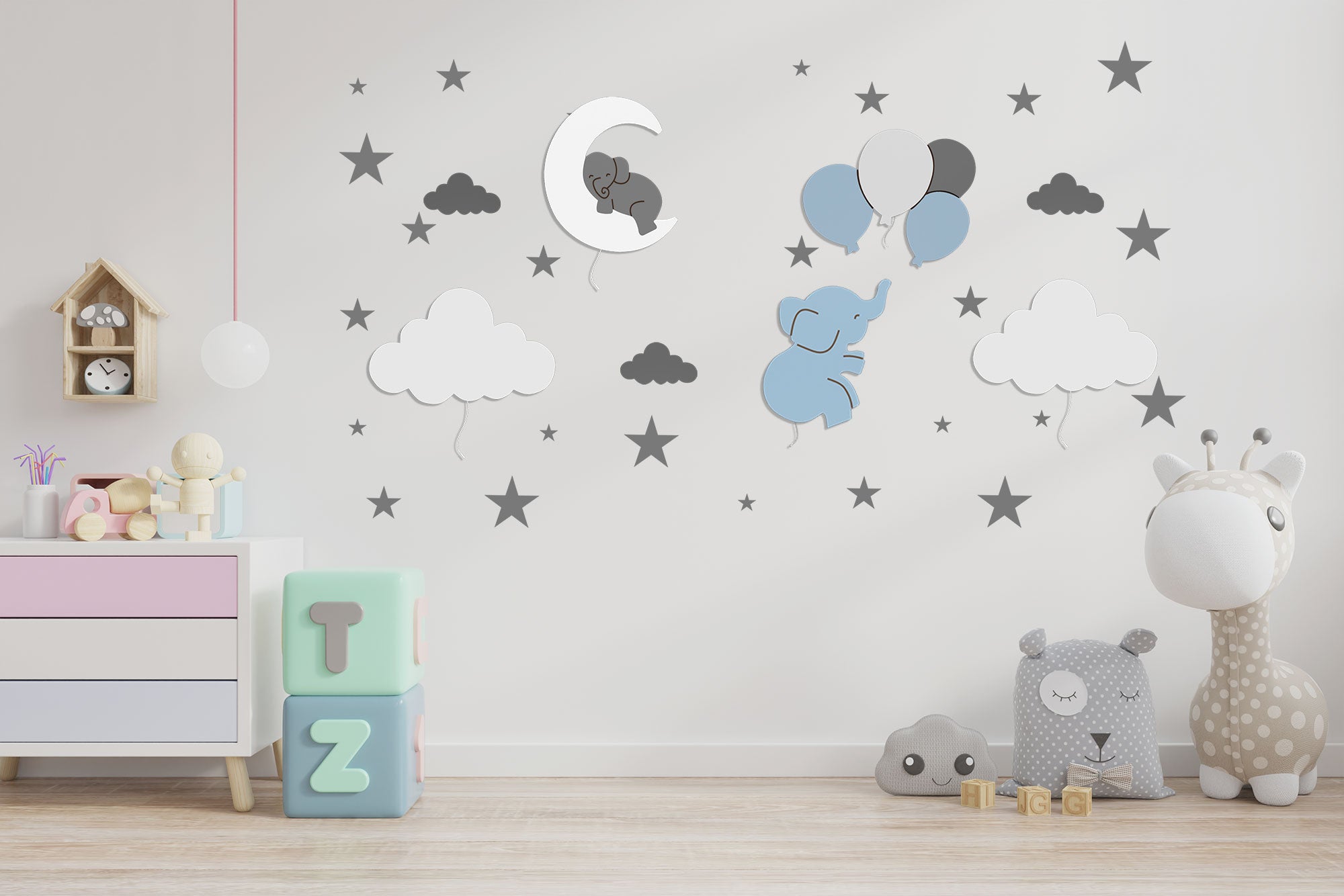 BabyNotte Moonlight Blue samenstelling nachtlampje voor kinderen aan de muur