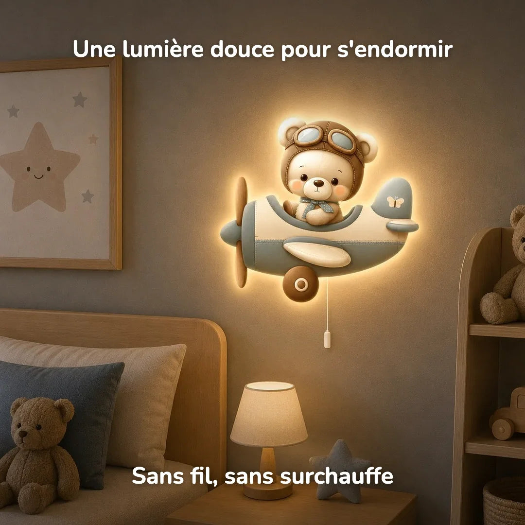 Lámpara de pared Luz nocturna Osito en avión izquierda