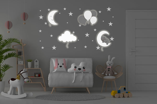 Applique-murale-pour-bébé-lune-et-ballon-blanc nuit
