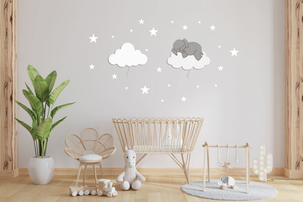 Applique-murale-pour-bébé-nuage avec elephant blanc 