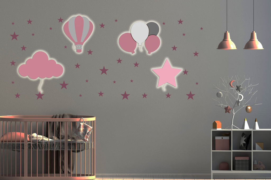 Applique-murale-pour-bébé-nuage-rose nuit