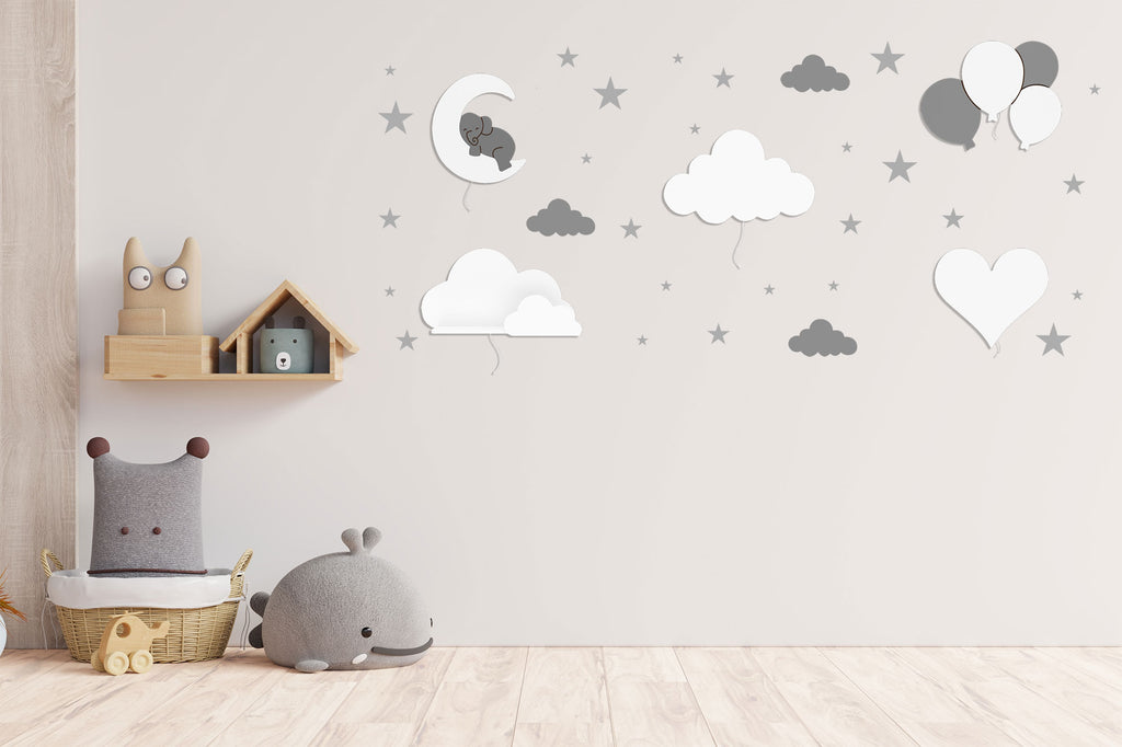 Babynotte-lenny-et-alba-lampe-murale-pour-chambre-enfant nuage blanc ballon gris