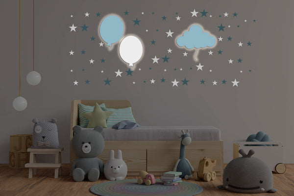 Babynotte-lenny-et-alba-luminaire-murale-pour-chambre-bébé- ballon et nuage bleu nuit