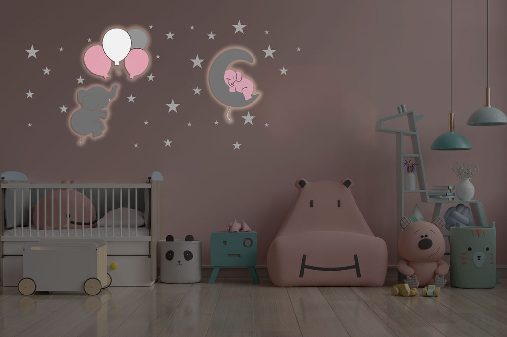 Babynotte-lenny-et-alba-luminaire-murale-pour-chambre-bébé-elephant rose nuit
