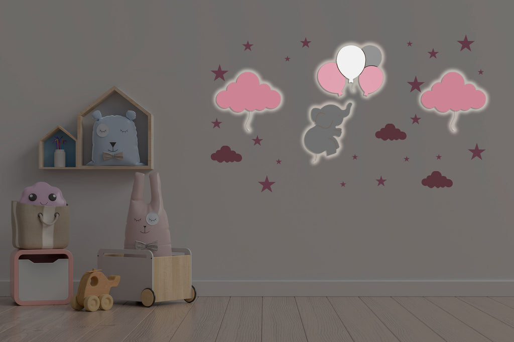 Babynotte-lenny-et-alba-luminaire-murale-pour-chambre-bébé-nuage rose nuit 