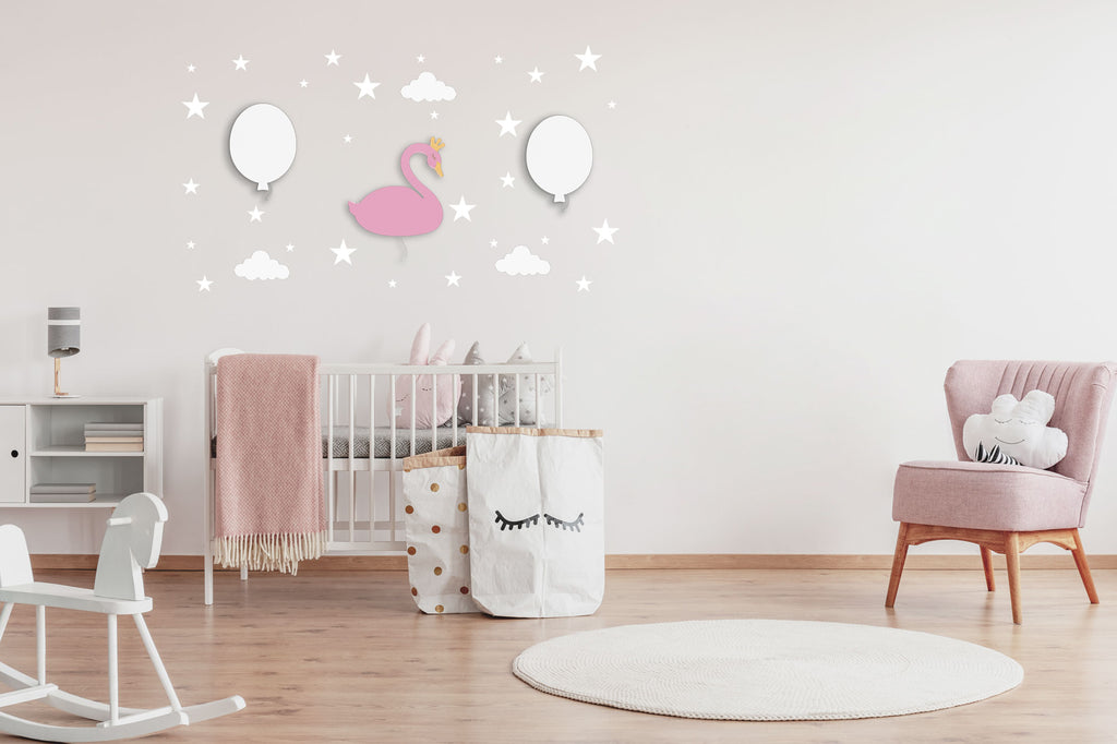 lampe murale pour bébé babynotte cygne rose et ballon blanc 